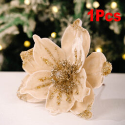 Amorly 26Cm Christmas Artificial Glitter Poinsettia Flowers, Beige Xmas Flowers Wedding Christmas Tree Decorations New Year Ornaments - thumbnail 1