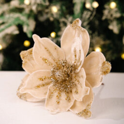 Amorly 26Cm Christmas Artificial Glitter Poinsettia Flowers, Beige Xmas Flowers Wedding Christmas Tree Decorations New Year Ornaments - thumbnail 7
