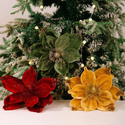 Amorly 26Cm Christmas Artificial Glitter Poinsettia Flowers, Beige Xmas Flowers Wedding Christmas Tree Decorations New Year Ornaments - thumbnail 8