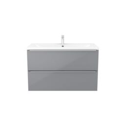 GoodHome Imandra Gloss Grey Wall-Mounted Vanity Unit & Basin Set With 2 Chrome Effect Handle (W)1004mm (H)575mm - thumbnail 3