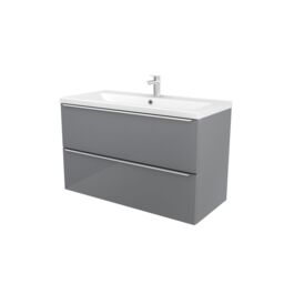 GoodHome Imandra Gloss Grey Wall-Mounted Vanity Unit & Basin Set With 2 Chrome Effect Handle (W)1004mm (H)575mm - thumbnail 5