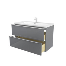 GoodHome Imandra Gloss Grey Wall-Mounted Vanity Unit & Basin Set With 2 Chrome Effect Handle (W)1004mm (H)575mm - thumbnail 1