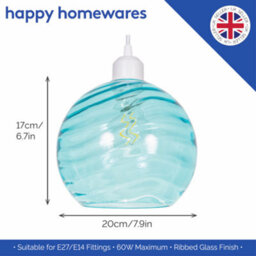 Happy Homewares Modern Designer Teal Circular Ribbed Glass Non Electric Pendant Lamp Shade - thumbnail 5