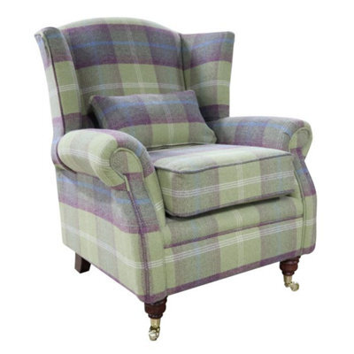 Wing Chair Original Fireside High Back Armchair P And S Balmoral Pistachio Check Real Fabric - image 1