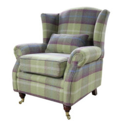 Wing Chair Original Fireside High Back Armchair P And S Balmoral Pistachio Check Real Fabric - thumbnail 2