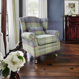 Wing Chair Original Fireside High Back Armchair P And S Balmoral Pistachio Check Real Fabric - thumbnail 3