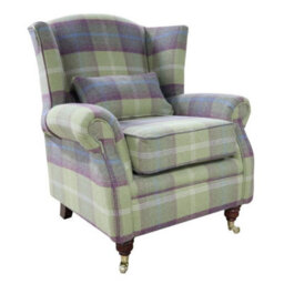 Wing Chair Original Fireside High Back Armchair P And S Balmoral Pistachio Check Real Fabric - thumbnail 1