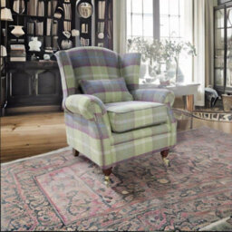 Wing Chair Original Fireside High Back Armchair P And S Balmoral Pistachio Check Real Fabric - thumbnail 4