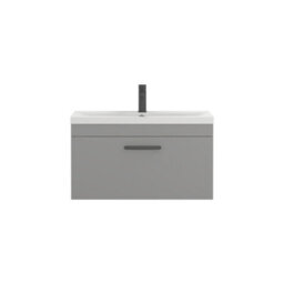 Royal Bathrooms Turin Indigo Grey Gloss 800mm Wall Hung Vanity Unit 1 Drawer With Mid-Edge Basin Sink & Matt Black Handles - thumbnail 6