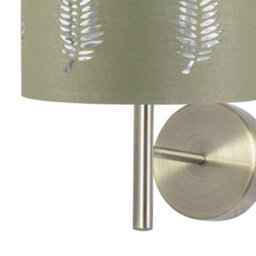 First Choice Lighting Brea - Antique Brass Wall Light With Sage Green Fern Shade - thumbnail 2