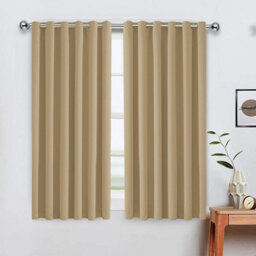 Cream Eyelet Curtains Pair  Luxury Insulated Heavy Thermal Ring Top Ready Made Window Curtain 66 X 54 - thumbnail 2