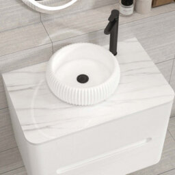 Royal Bathrooms Venice 700mm Gloss White Wall Mounted Bathroom Countertop Vanity Unit 2 Drawer With Milan Basin - thumbnail 6