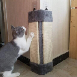 Petlicity Corner Cat Scratch Post Grey Sisal Wall Mounted Scratcher Furniture Protector With Fixings - thumbnail 9