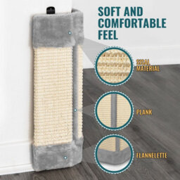 Petlicity Corner Cat Scratch Post Grey Sisal Wall Mounted Scratcher Furniture Protector With Fixings - thumbnail 4