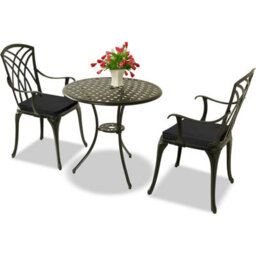 Centurion Supports Oshowa Garden And Patio Table And 2 Large Chairs With Armrests Cast Aluminium Bistro Set - Black Cushions - thumbnail 5