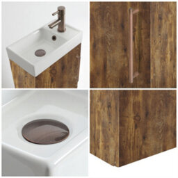 Homestylestore 400mm Dark Oak Wall Hung Bathroom Vanity Unit And Aged Bronze T Bar Handle - thumbnail 2