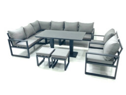 Fimous Aluminum Outdoor Garden Furniture Set Corner Sofa 2 Chair 2 Small Footstool Adjustable Rising Lifting Dining Table Sets - thumbnail 1
