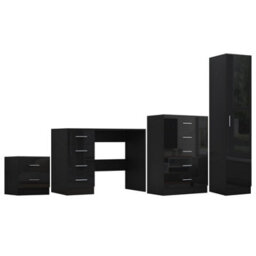 Reflect 1 Door Plain Wardrobe, 5 Drawer Chest, 2 Drawer Bedside & Desk - Black Gloss & Black Oak - Bedroom Furniture Set - thumbnail 7
