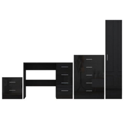 Reflect 1 Door Plain Wardrobe, 5 Drawer Chest, 2 Drawer Bedside & Desk - Black Gloss & Black Oak - Bedroom Furniture Set - thumbnail 5