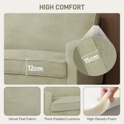 Homcom 2 Seater Sofa, Velvet-Feel Upholstered Loveseat For Small Space, Beige - thumbnail 4