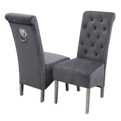 Stratus Interiors Emma Tall Lion Knocker Velvet Gray Dining Chair - 1Pcs - image 1