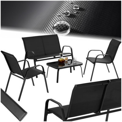 Tectake Garden Furniture Set Nora - Up To 4 People, Textilene Fabric, Weather-Resistant Set 1 (1 X Sofa / 1 X Table / 2 X Armchairs) - Bla - image 1