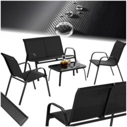 Tectake Garden Furniture Set Nora - Up To 4 People, Textilene Fabric, Weather-Resistant Set 1 (1 X Sofa / 1 X Table / 2 X Armchairs) - Bla - thumbnail 1