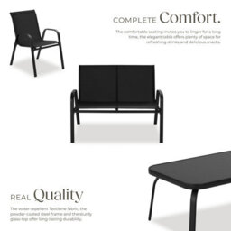 Tectake Garden Furniture Set Nora - Up To 4 People, Textilene Fabric, Weather-Resistant Set 1 (1 X Sofa / 1 X Table / 2 X Armchairs) - Bla - thumbnail 3