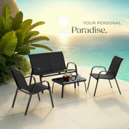 Tectake Garden Furniture Set Nora - Up To 4 People, Textilene Fabric, Weather-Resistant Set 1 (1 X Sofa / 1 X Table / 2 X Armchairs) - Bla - thumbnail 8