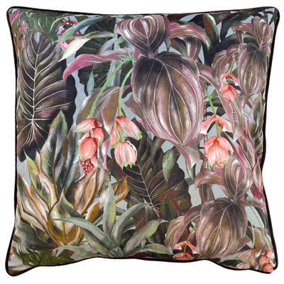 Wylder Tropics Mogori Wild Medinilla Piped Velvet Polyester Filled Cushion - image 1