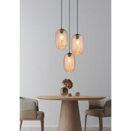 Luminosa Lighting Luminosa Jefrey Cluster Pendant Ceiling Light Matt Black Amber Glass Shade 3X E27 - thumbnail 5