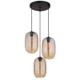 Luminosa Lighting Luminosa Jefrey Cluster Pendant Ceiling Light Matt Black Amber Glass Shade 3X E27 - thumbnail 2