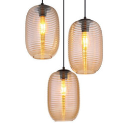 Luminosa Lighting Luminosa Jefrey Cluster Pendant Ceiling Light Matt Black Amber Glass Shade 3X E27 - thumbnail 3