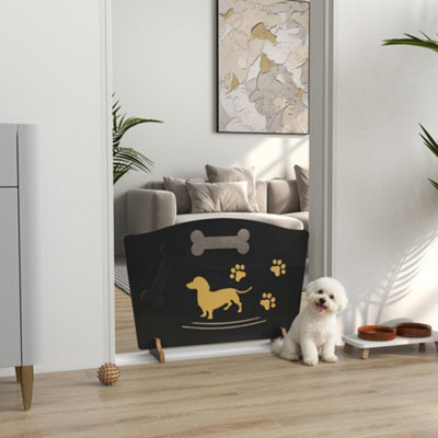 Pawhut Wooden Dog Stopper, Freestanding Dog Gate With Support Feet, Black - image 1