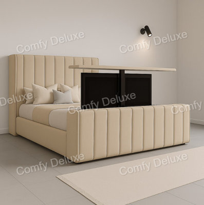 Comfy Deluxe 6Ft Superking Cream Plush Tv Bed Frame Only