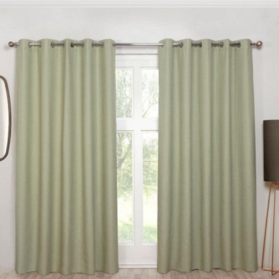 "Sundour Cosmos Blackout Ready Made Solid Colour Eyelet Curtains Green 90X72""" - image 1