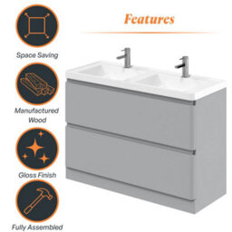 Plum&clay Marvel Gloss Light Grey Floor Standing Bathroom Vanity Unit With Resin Basin (W)1200mm - thumbnail 5