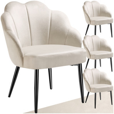 Tectake Set Of 4 Accent Chair Hellen - Velvet Cover, Padded, Extra-Wide Shell-Shaped Backrest  - Cream/black