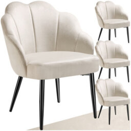 Tectake Set Of 4 Accent Chair Hellen - Velvet Cover, Padded, Extra-Wide Shell-Shaped Backrest  - Cream/black - thumbnail 1