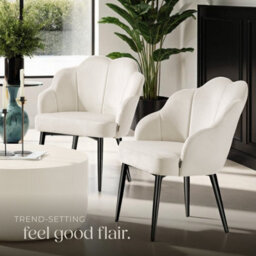 Tectake Set Of 4 Accent Chair Hellen - Velvet Cover, Padded, Extra-Wide Shell-Shaped Backrest  - Cream/black - thumbnail 8
