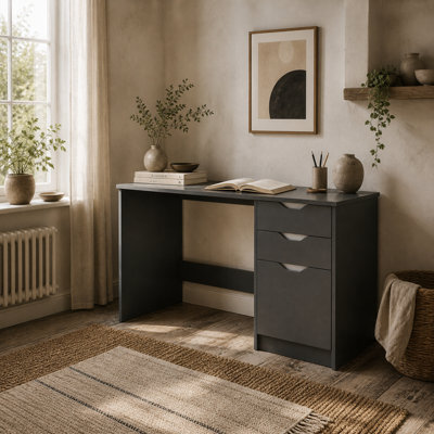 Wyld Haus Sareco 120Cm High-Gloss Grey Home Office Desk With Drawers And Cabinet - image 1