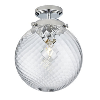 Luminosa Lighting Luminosa Milston Semi Flush Ceiling Light Chrome, Clear Sprail Design Glass Globe Shade, Ip44 - image 1