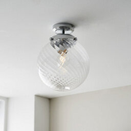 Luminosa Lighting Luminosa Milston Semi Flush Ceiling Light Chrome, Clear Sprail Design Glass Globe Shade, Ip44 - thumbnail 2