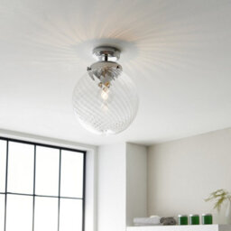 Luminosa Lighting Luminosa Milston Semi Flush Ceiling Light Chrome, Clear Sprail Design Glass Globe Shade, Ip44 - thumbnail 3