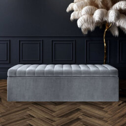 Safar 4Ft6 Ottoman Storage Box - Grey Plush Velvet - thumbnail 1