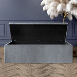 Safar 4Ft6 Ottoman Storage Box - Grey Plush Velvet - thumbnail 2