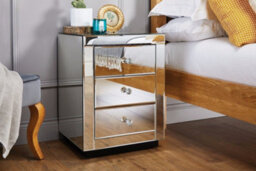 Furniturebox Italian Inspired Contemporary Mirrored 3 Drawer Rectangular Bedside Table With Crystaline Shaped Handles - thumbnail 2