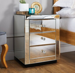 Furniturebox Italian Inspired Contemporary Mirrored 3 Drawer Rectangular Bedside Table With Crystaline Shaped Handles - thumbnail 3