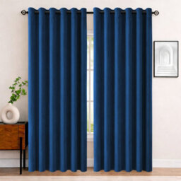 Bedlooms Navy Crushed Velvet Curtains Blackout Thermal Insulated Eyelet Curtain (Pair) 66 X 90 Inches With Tie Back Two