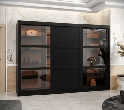 Arte Parma Iii Sliding Door Wardrobe (H2000mm W2500mm D620mm) With Shelves -Black Matt - image 1